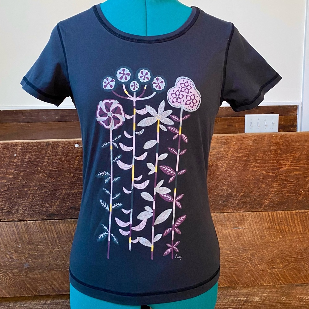 Lucy Babydoll Athletic T-Shirt w/ Metallic Flower Print
